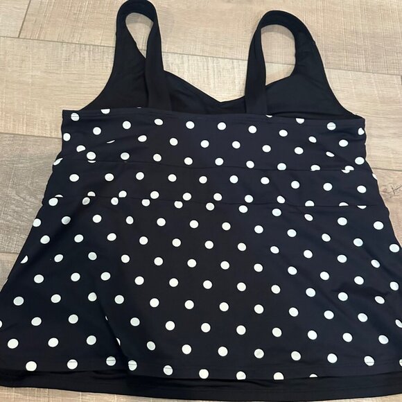 LANDS END WOMENS BLACK WHITE POLKA DOT TANKINI SWIM TOP 16W - Picture 5 of 8